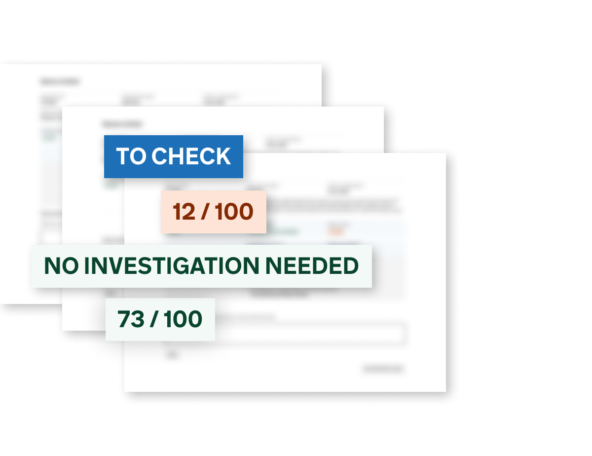 A blurred detailed results view with key issues highlighted and recommended next steps clearly surfaced